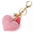 thumbnail image 3 of Pequeño llavero de cuero con diamantes de imitación y corazón de melocotón fragante Llavero con borla Colgante de franela Llavero de diamantes, 3 of 5