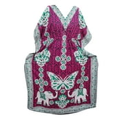 Mogul Womens Pink Maxi Caftan Printed Beach Cover Up House Dress Sleepwear Loose Kaftan
