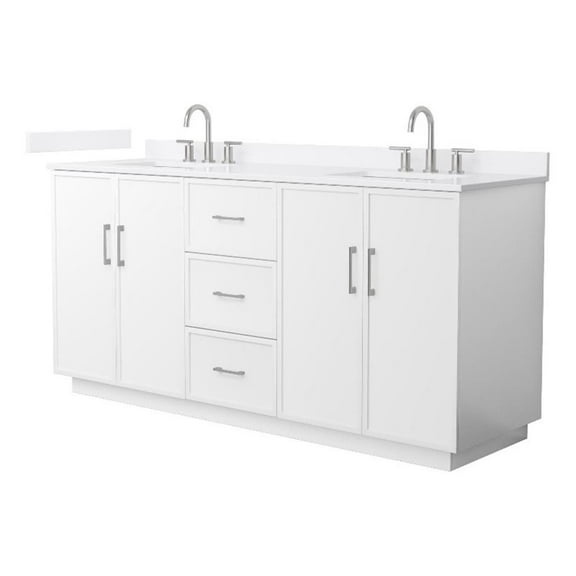 Elan TK 72" White Double Vanity & White Quartz Top (3-Hole) & Nickel Trim