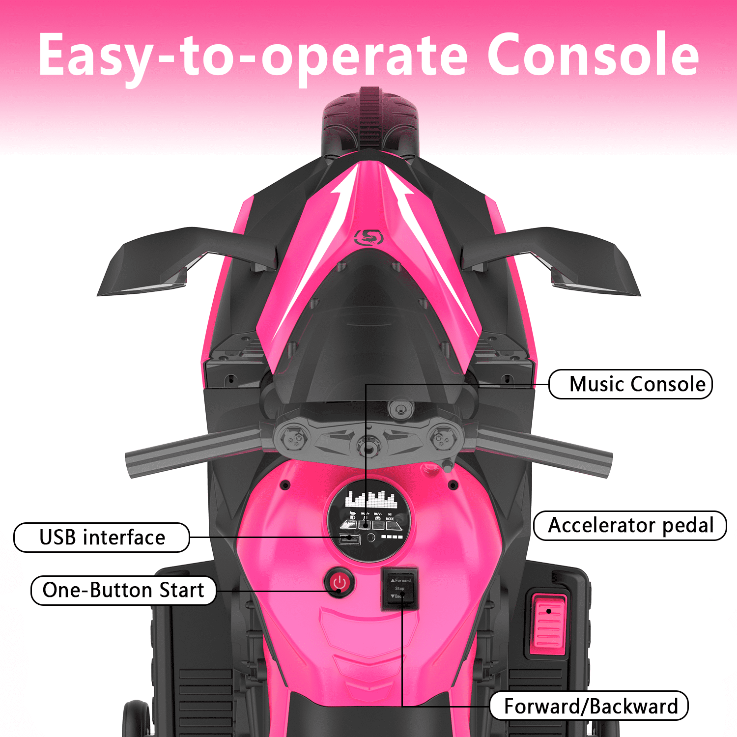 HNH Kids Chopper Style 12v Ride on Motorcycle, Hand Racing