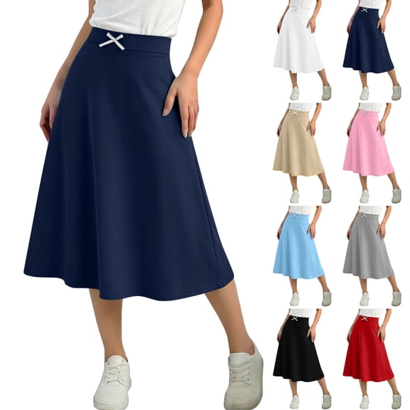 Purcolt Girls Maxi Length Skirt, Elastic Waist Smooth A-Line Silhouette Pull-On Design Lightweight Woven Fabric Soft Feel for School and Everyday Wear