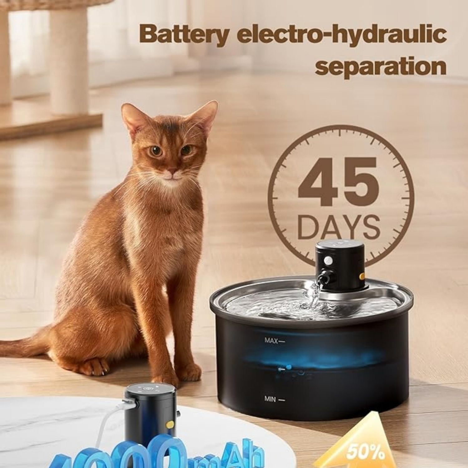 Cat Water Fountain Cordless: Battery Operated Cat Fountain - 108oz/3.2L Automatic Pet Water Dispenser Rechargeable Drinking Fountains for Cats Indoor with Motion Sensor Multiple Cats and Dogs