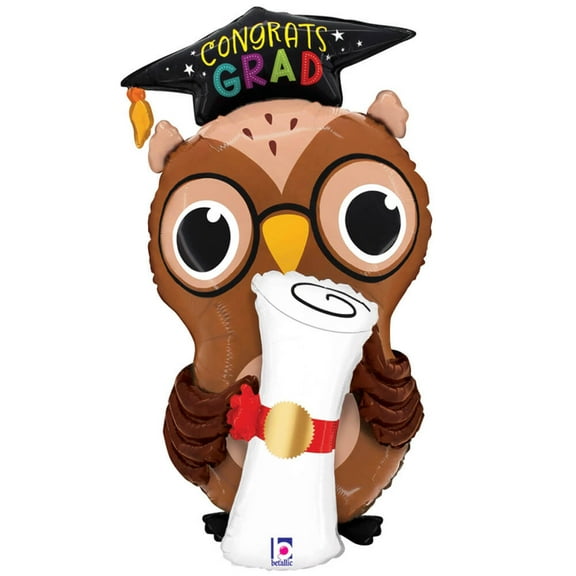 30 inch Congrats Grad Owl Diploma Betallic Foil Mylar Balloon - Party Supplies Decorations