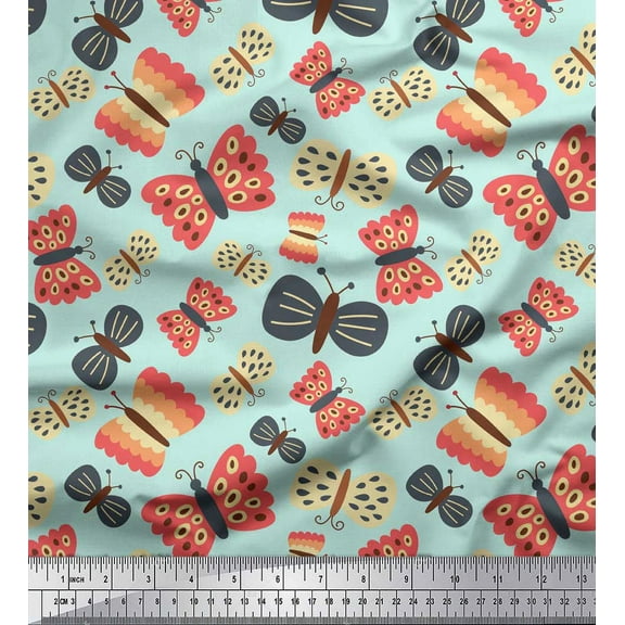Soimoi Green Cotton Duck Fabric Insect Insect Print Sewing Fabric BTY 42 Inch Wide