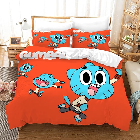 Kids The Amazing World of Gumball Bedding Set 3 Pieces Cartoon Duvet Cover Set Soft and Breathable Comforter Cover Zipper