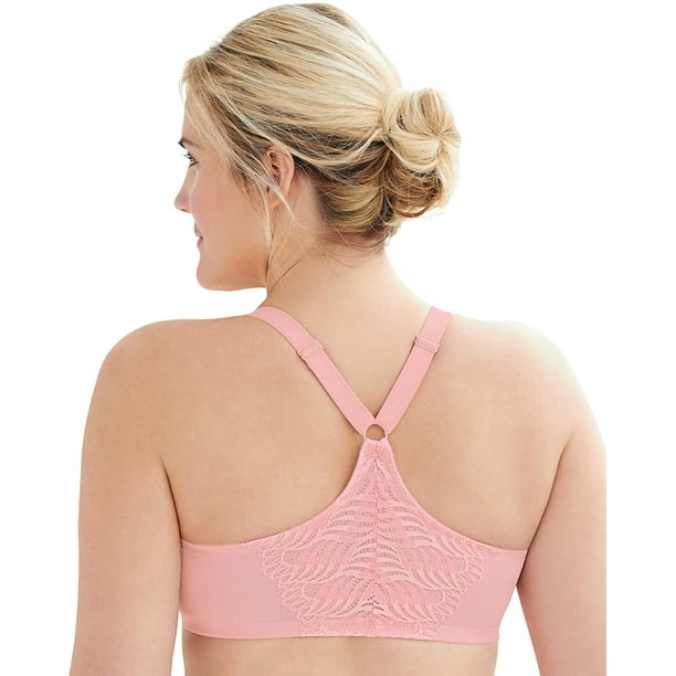 Buy Glamorise Women's Full Figure Plus Size Front Close Lace T-Back  Wonderwire Bra #1246, Pink Blush, 42G at