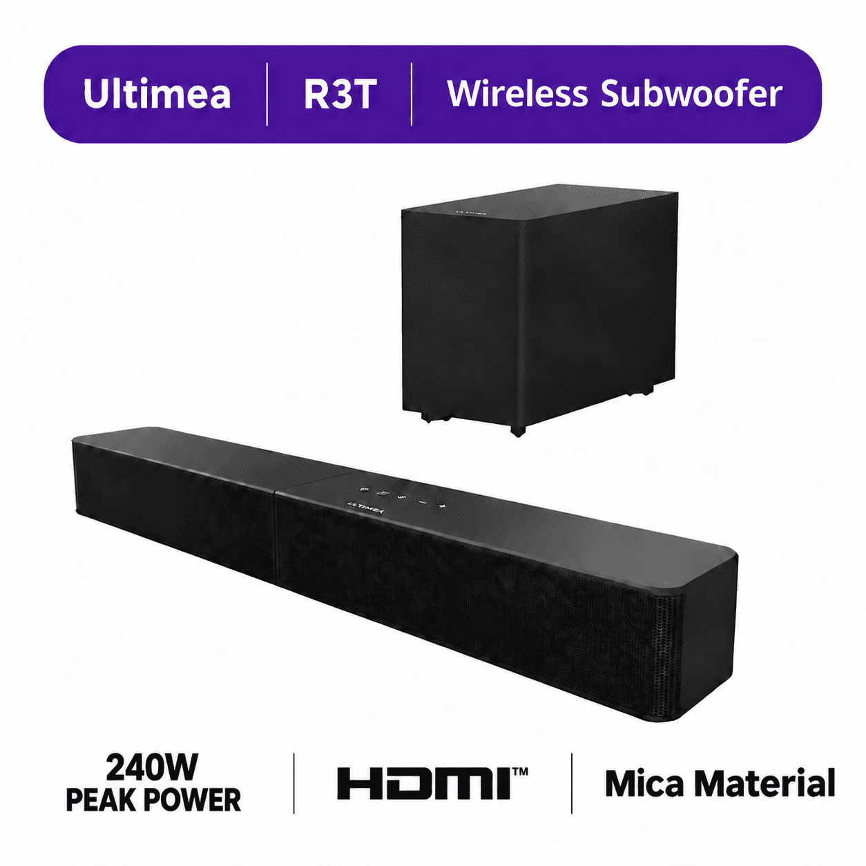 ULTIMEA Sound Bar With Wireless Subwoofer, 240W, App Control, BassMX & VoiceMX, Soundbar for Smart TV, Bluetooth 6.0, HDMI, Optical, Poseidon R3T