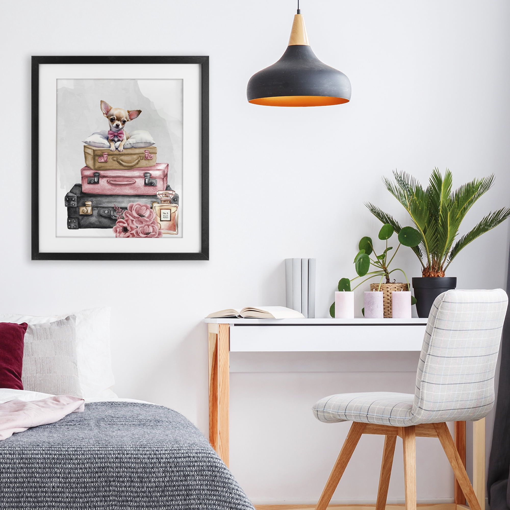 Stupell Industries Trendy Pup Travel Black Framed Print Under Glass, design by Kim Allen