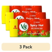 (3 pack) V8 Spicy Hot 100% Vegetable Juice, 5.5 fl oz Can, 8 Count