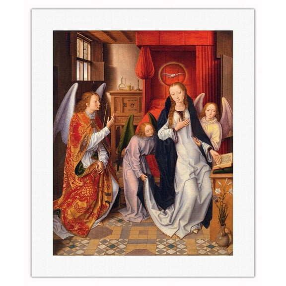 The Annunciation - Vintage Religious Art by Hans Memling c.1485 - Fine Art Rolled Canvas Print 16in x 20in