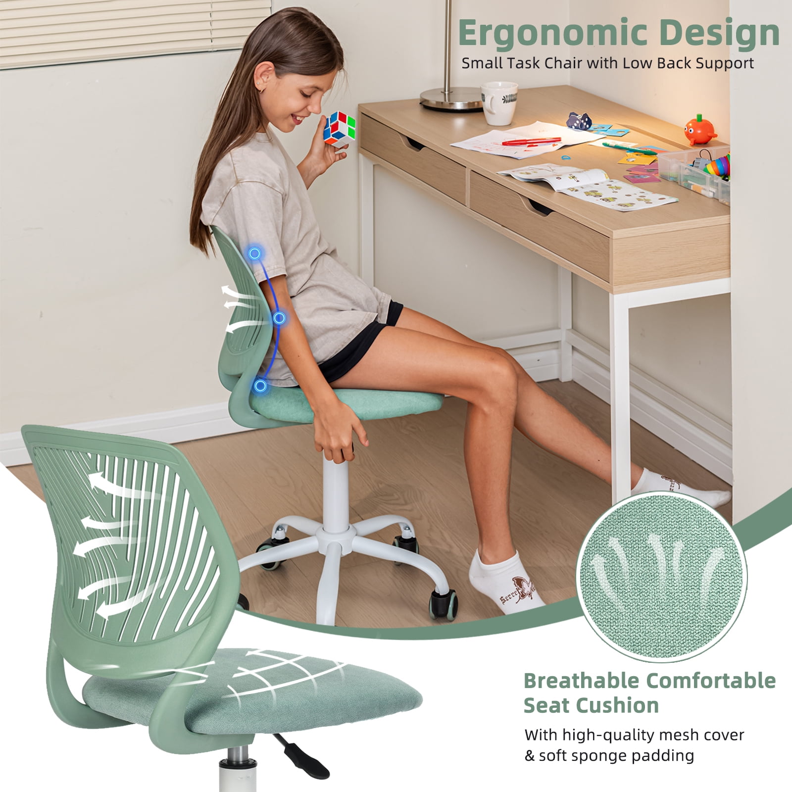 Homy Casa Adjustable Swivel Desk Chair with Cushioned Seat for Dorm Study Desks