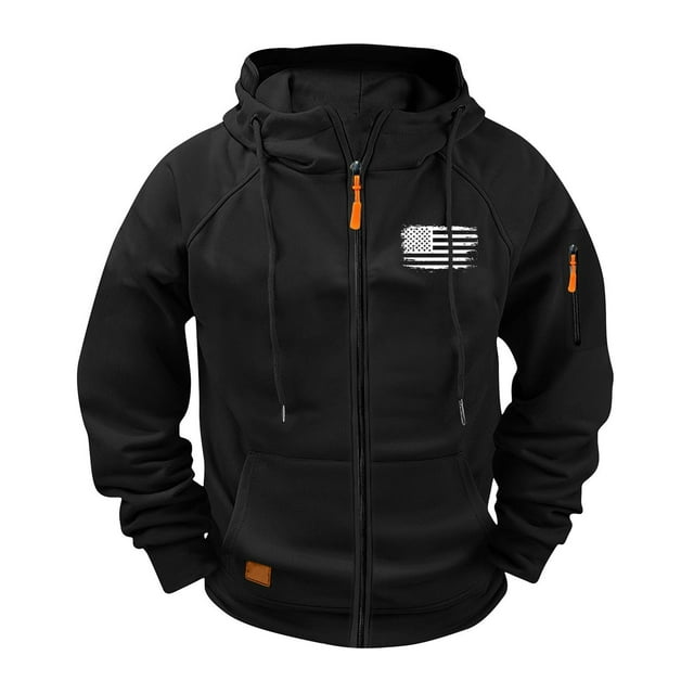 Hooded Jackets for Men Raglan Sleeve Men's Sporty Hooded Jacket with Multiple Pockets