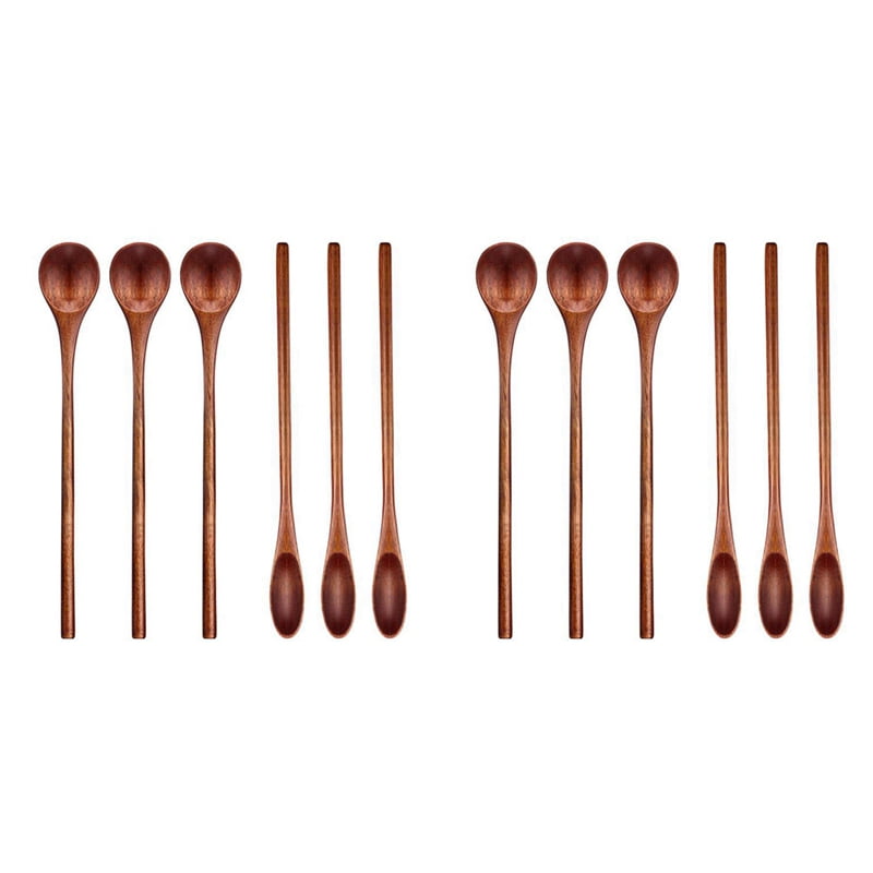 2 Cucharas De Café De Madera Nanmu - Mango Largo 20.1 Cm, Ideales Para Té, Miel, Cocina Y Repostería