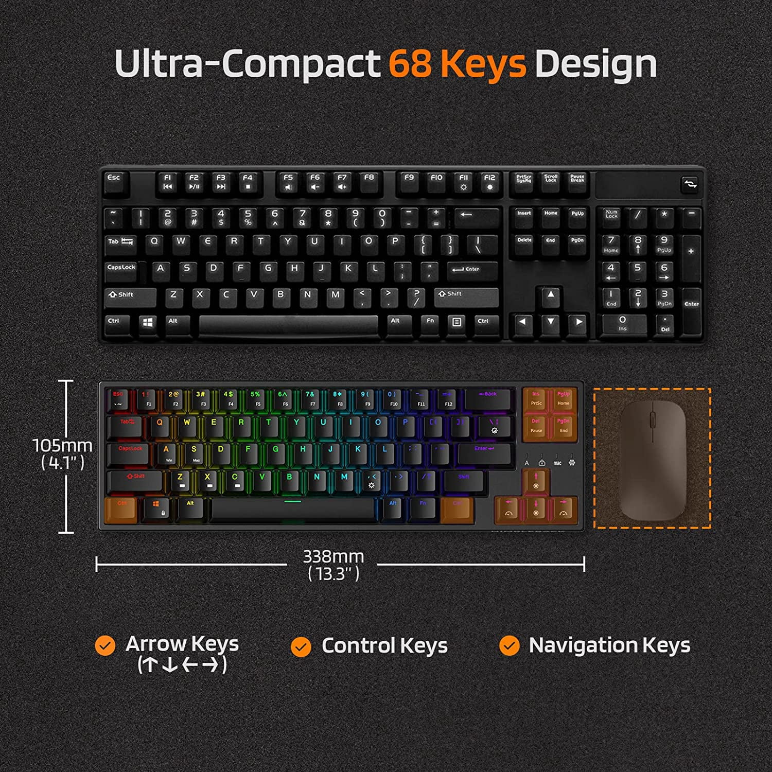 LTC NB981 Nimbleback 98 Keys Wired Mechanical Keyboard, 96% Gaming Keyboard w/White Backlit, Red Switch, 2-Layer Foam, Eclipse Black