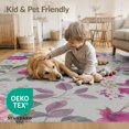 thumbnail image 4 of ODIKA 3'x5' Pink Purple Rose Garden Elegance Washable Area Rug Vintage Floral Design with Botanical Charm for Hallway, Laundry Room, Non-Slip, Flatweave, Easy Care, 4 of 7