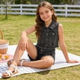 thumbnail image 5 of GiLiling Girls Ripped Denim Jean Shorts Mid Waist Straight Leg Elastic Waistband Distressed Frayed Hem Casual Summer Jorts for Kids Teens (Black, 11-12 Years), 5 of 8