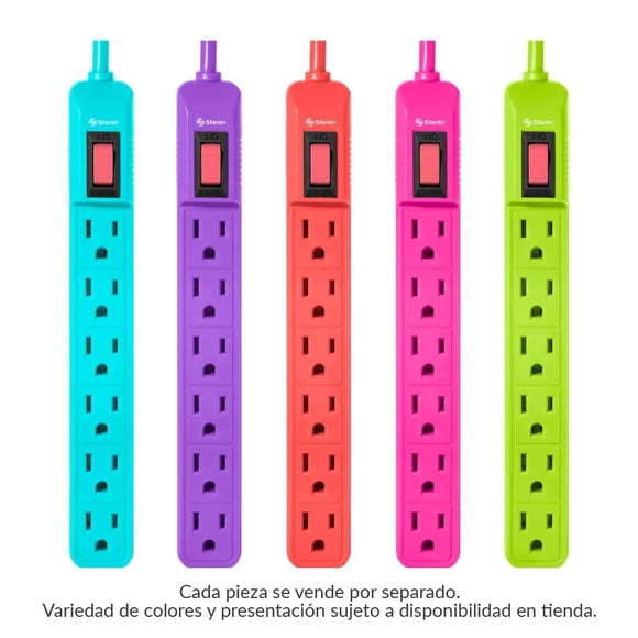 Multicontacto 6 entradas Steren con interruptor Varios Colores 1 Pieza