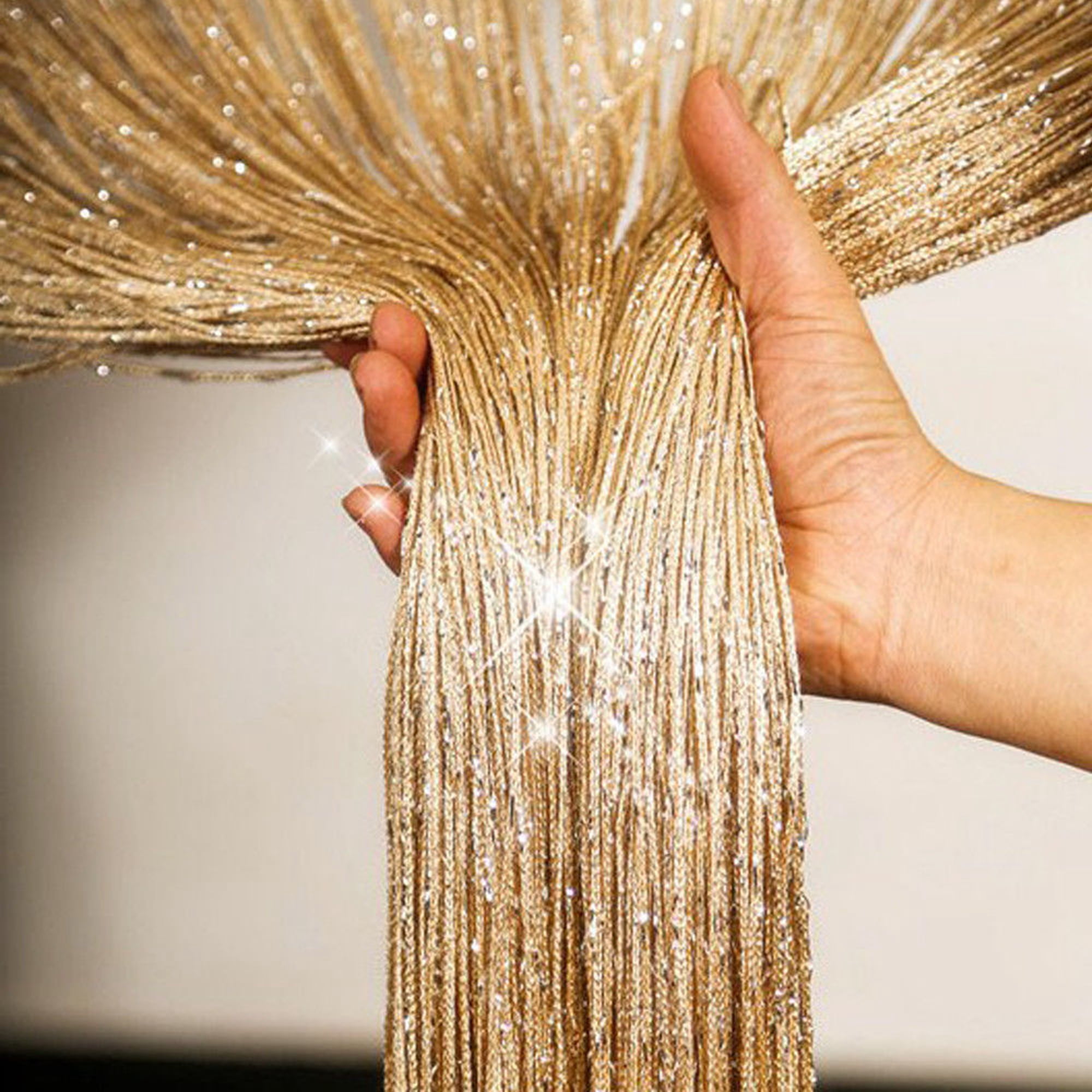 Sparkling String Curtains Pack Of 2 Silver Ribbon Thread Door