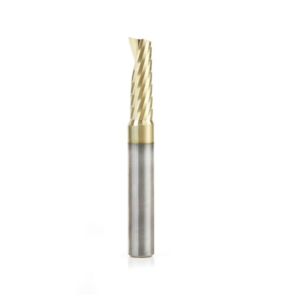 Amana Tool 51377-Z SC Spiral O Single Flute Aluminum Cutting 1/4 D x 3/4 CH x 1/4 SHK x 2 Inch Long Up-Cut ZrN Coated Router Bit withMirror Finish