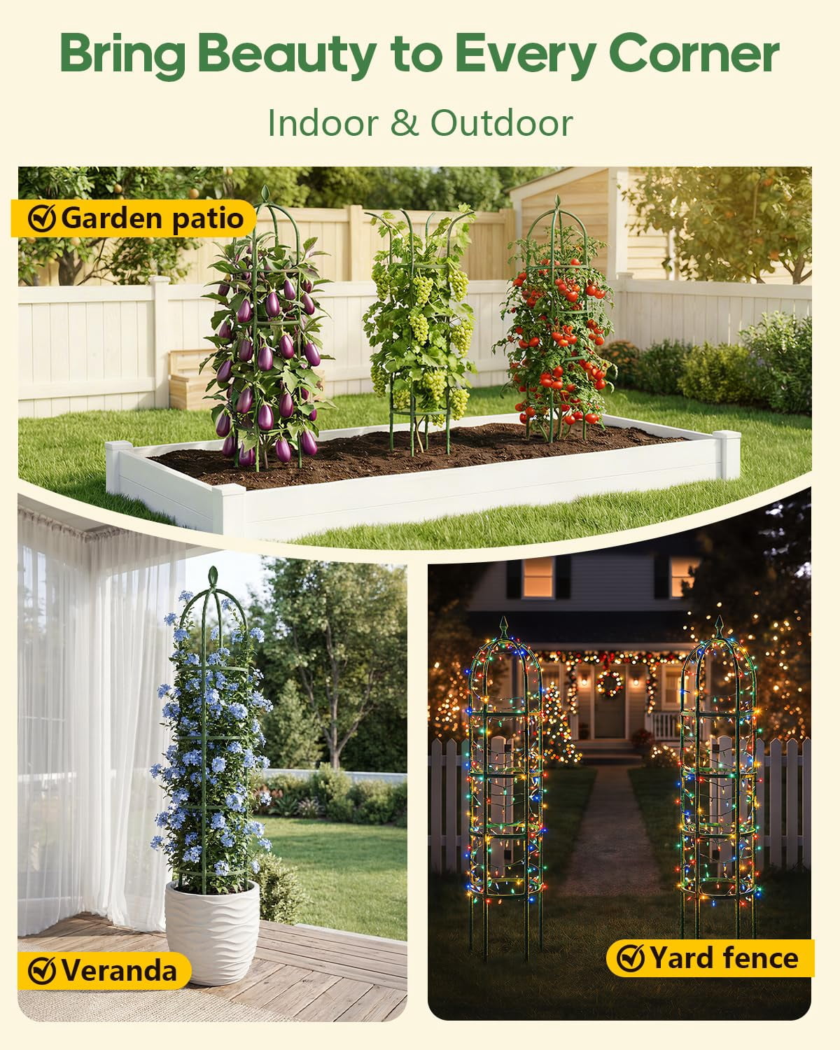 2 Pack Trellis For Climbing Plants Outdoor  6.2ft High Adjustable Garden Flowers Green Plastic Coated Steel Plant Stakes Use As Tomato Cage