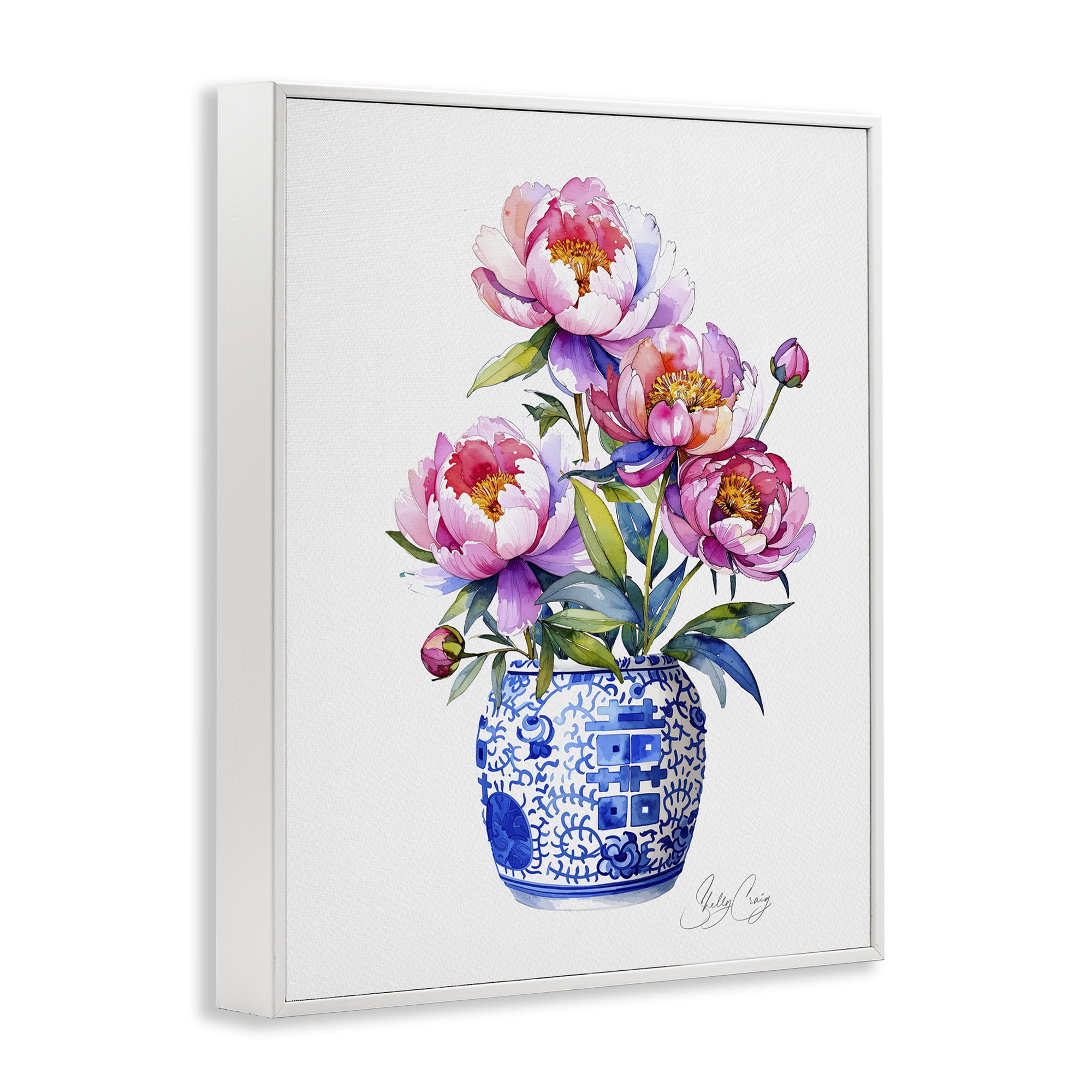 Stupell Industries Blue Dynasty Blooms White Framed Giclee Art, design by Shelly Craig