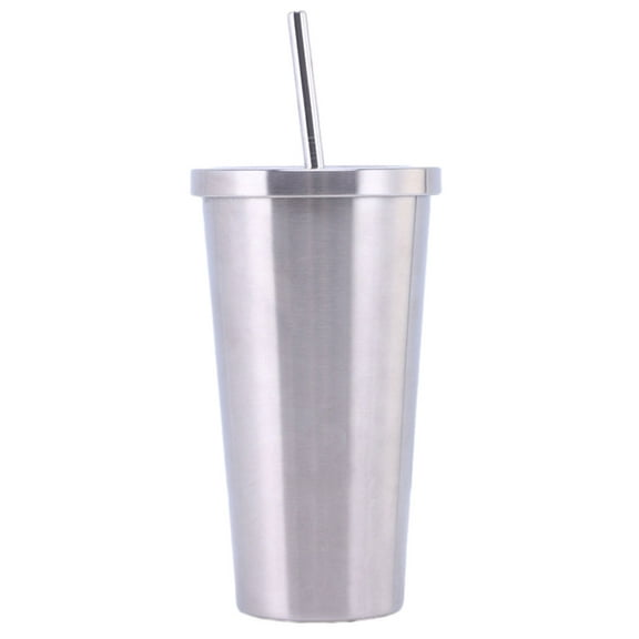 1 304 stainless steel coffee cup milk tea cup Car car cup with straw cup - silver