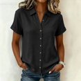 thumbnail image 7 of Stamzod Womens Short Sleeve Shirts V Neck Collared Button Up Shirt Tops with Pockets Oversize Dressy Casual Women Shirts Black-4 L, 7 of 7