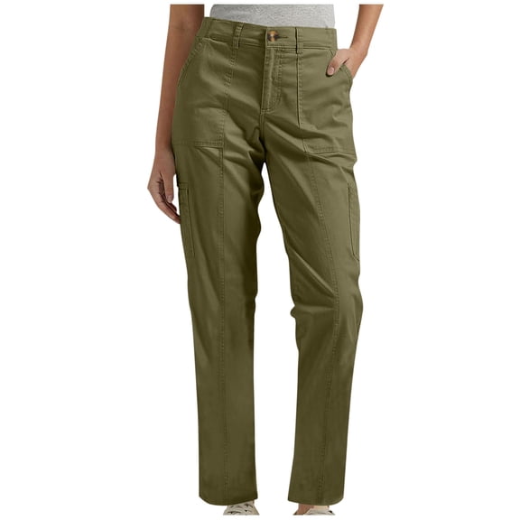 Scyoekwg Womens Straight Leg Pants High Waisted Stretchy Work Trousers Business Casual Office Pull on Slacks with Pocket Army Green,M