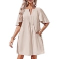thumbnail image 2 of Women Summer Short Sleeve Dress Casual V Neck Flowing Mini Dress, 2 of 4