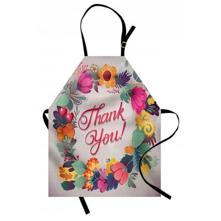 Ceramic Flower Dishes Flower Apron Retro Style Thank You Note with Ceramic made Like Flowers Cherries and Leaves Print, Unisex Kitchen Bib Apron with Adjustable Neck for Cooking Baking Gardening, Multicolor, by Ambesonne ()