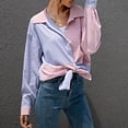 thumbnail image 4 of Women Loose Shirt Long Sleeve Striped Splicing Buttons Oversized Shirts, 4 of 8