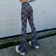 thumbnail image 5 of Pantalones Acampanados De Mujer Cintura Alta Patrón De Rombo Pantalones De Moda Elásticos Informales para Citas Diarias En La Oficina Negro Negro S, 5 of 8