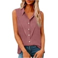 thumbnail image 3 of Women's Lapel Sleeveless Loose Fit Button Down Blouse Tops Tunics Tanks Summer Imitation Linen Solid Color Casual Work Office Vacation Travel Fashion Essential Gift for Women, 3 of 9