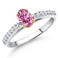 thumbnail image 2 of Gem Stone King 10K White and Yellow Gold Pink Moissanite and White Lab Grown Diamond Engagement Ring for Women (0.64 Cttw, Oval 6X4MM, Gemstone Birthstone, Available in Size 5, 6, 7, 8, 9), 2 of 4