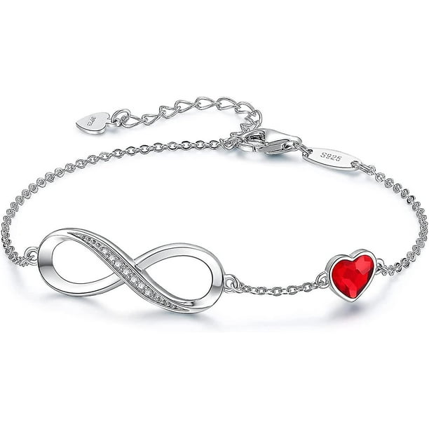 Pulsera con dije de símbolo de corazón infinito para mujer, Plata de Ley 925, joyería ajustable para el día de la madre, regalo de cumpleaños para mujer