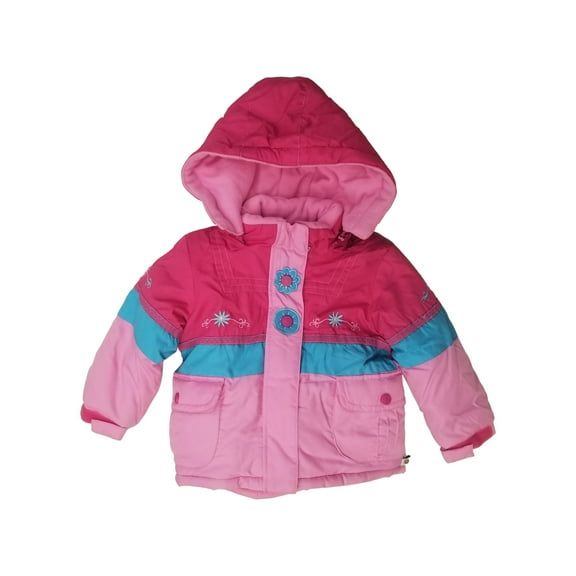 Toddler Girls Pink Blue Flower Coat Zip-Up Jacket w/ Scarf & Detachable Hood 2T