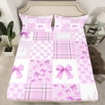 thumbnail image 2 of Manfei Purple Bow Knot Full Size Sheets 4-Piece for Girls, Princess Castle Bed Sheets, Kawaii Plaid Sheet Sets, Lightweight Room Decor, 2 of 6