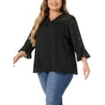 thumbnail image 4 of Agnes Orinda Women's Plus Size Ruffle V Neck 3/4 Flare Sleeve Semi Sheer Blouse 3X Black, 4 of 5