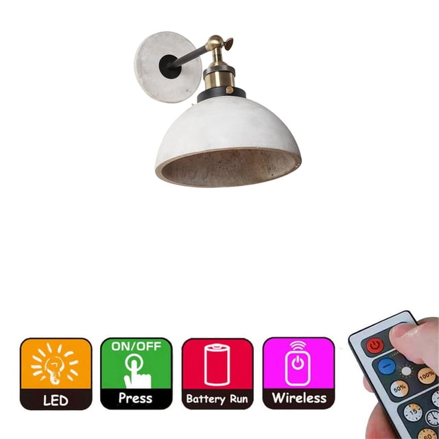 FSLiving Appliques Murales à Piles Sans Fil Pierre Métallique Blanche Design Vintage Angle Réglable Lampe Murale Base E26 LED Table de Nuit Luminaire Luminaires pour Ferme Escalier Loft - 1 Lumière