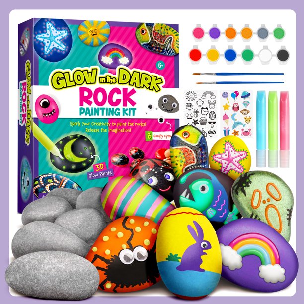 Eduman Rock Painting Kit, Easter Paint Gift, Glow in the Dark Rock Art
