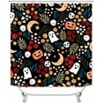 thumbnail image 7 of 4PCS Halloween Pumpkin Shower Curtain Sets with Rugs, Gothic Shower Curtain, Waterproof Fabric Black Shower Curtain, Horror Scary Spooky Haunted House Mansion Fall Evil Pumpkin Bathroom Decor, 7 of 7