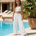 thumbnail image 2 of Xijirk Girls Wide Leg Pants Elastic Waist Lightweight Casual Jogger Double Layer Pleated Sportswear,5-6 Years, 2 of 5