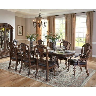 Lavish Style 9pc Dining Set Table w Leaves 2x Arm Chairs and 6x Side Chairs Dark Oak Finish Traditional Formal Dining Furniture