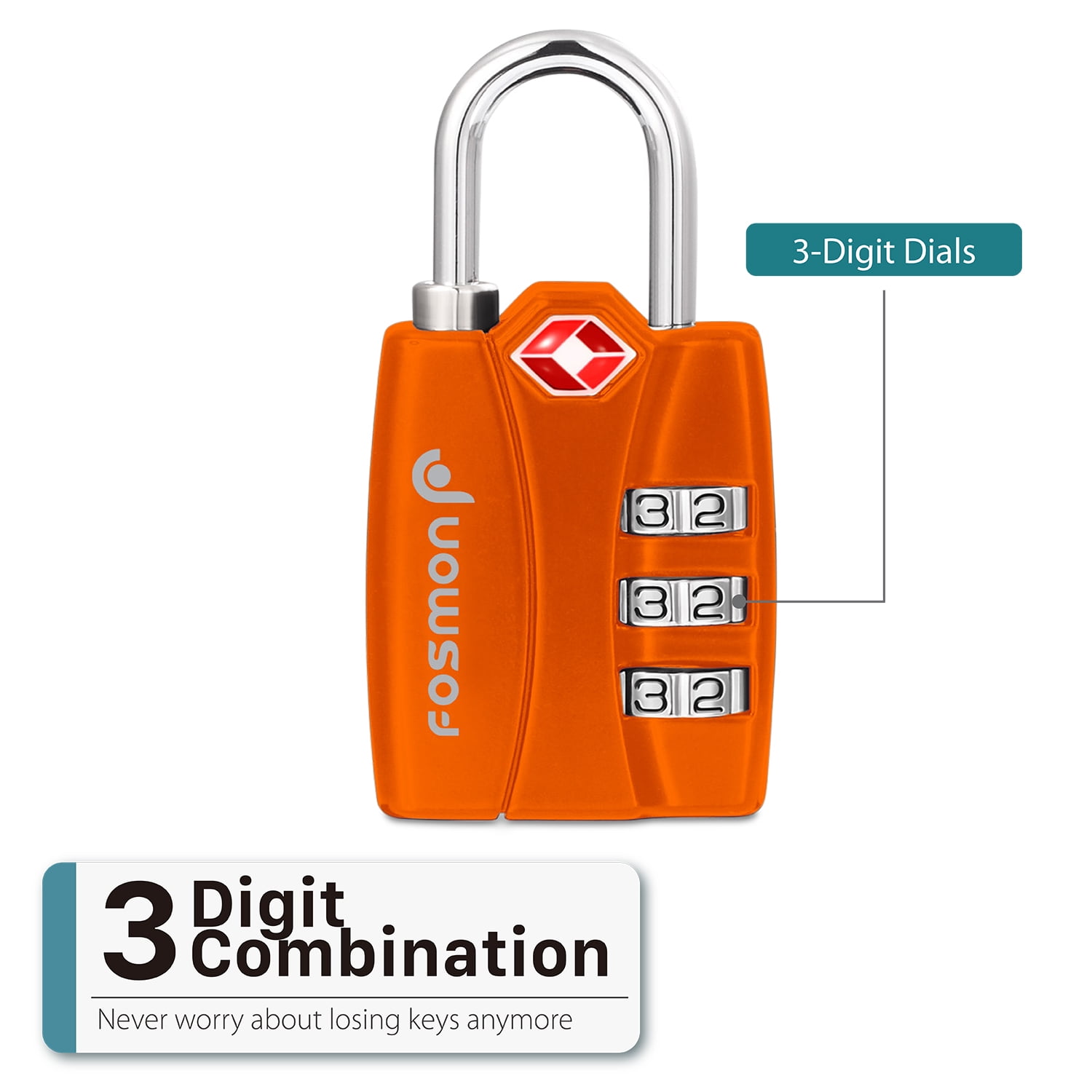 Fosmon TSA Approved Luggage Locks, 4 Pack, Open Alert, 3 Digit Combination, Alloy Body