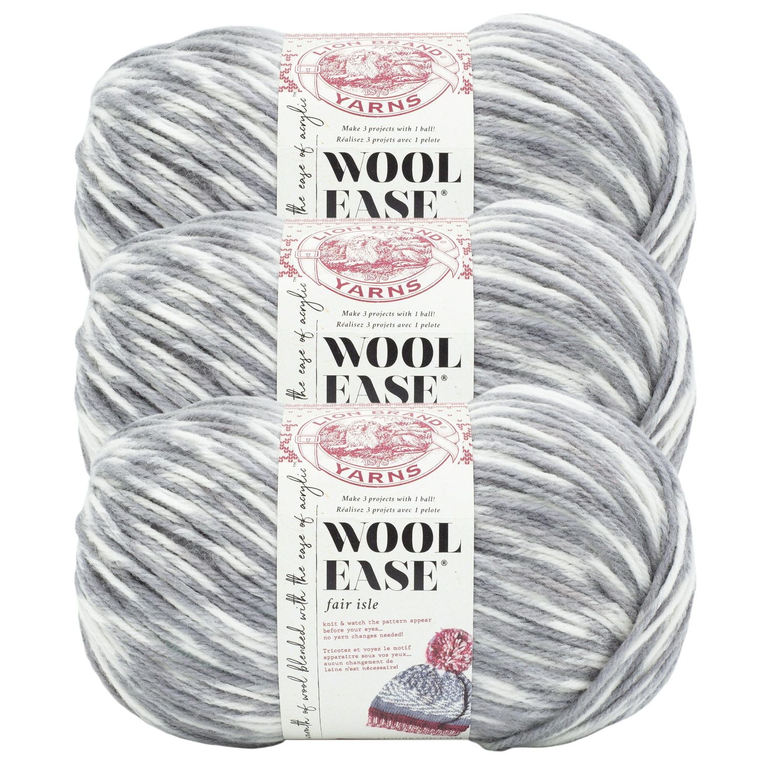 Lion Brand Wool-Ease Fair Isle Yarn #4 Medium/Worsted Acrylic/Wool Yarn 3 Pack - 150g/318m