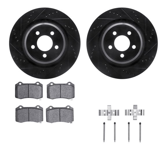 Dynamic Friction Company Rear Brake Rotors-Drilled and Slotted-Black with 5000 Advanced Brake Pads includes Hardware 8512-39122