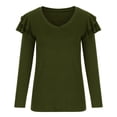 thumbnail image 4 of Blouses for Women Ruffle Long Sleeve Fashion Casual Solid Color Loose Pullover V Neck Long Sleeve Tops, 4 of 6