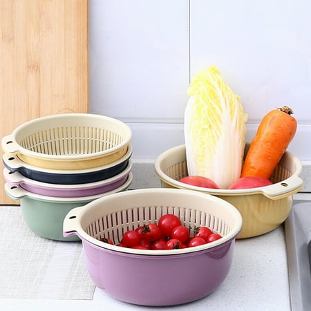

Kaesi 1 Set 2-In-1 Washing Strainer Bowl Separation Design PP Vegetable Cleaning Rice Strainer Kitchen Assistant