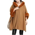 thumbnail image 2 of XPMWRP Women's Faux Fur Collar Casual Shawls Long Sleeve Solid Color Cloak Cape Winter Warm Fashion Loose Elegant Clothes Brown Free Size, 2 of 4