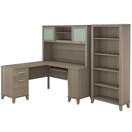 UPC: 0042976095284 | Bush Furniture Somerset 60W L Shaped Desk with Hutch and 5 Shelf Bookcase Ash Gray SET010AG